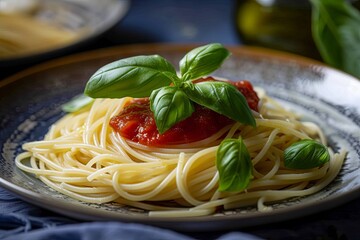 Capture of Spaghetti: Fresh Basil and Sauce Medley, Italian Culinary Art Celebration