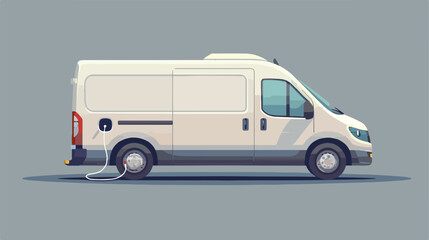 Electric cargo van isolated. Electric car is charging
