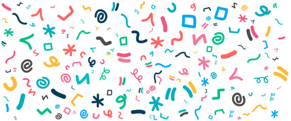 Colorful minimalist and trendy abstract fun line doodle banner shapes with cute style. Vector illustration for banner, background, pattern, brochure, cover, template, decoration, branding design