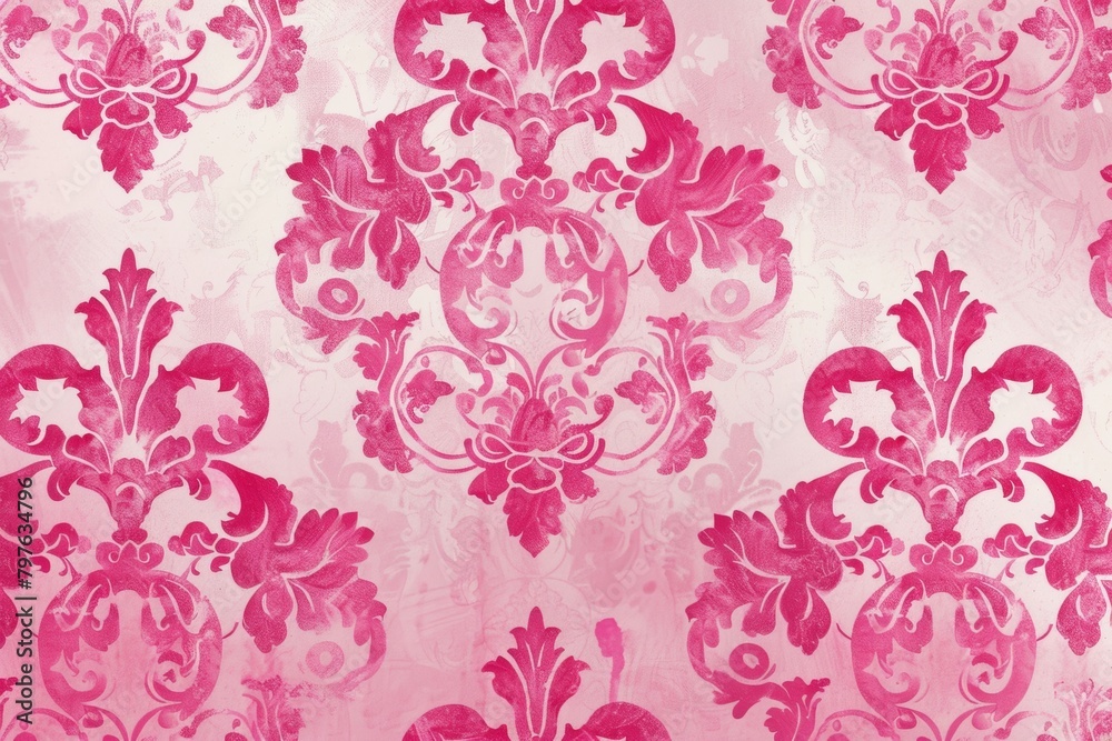 Wall mural A romantic pink floral damask pattern that exudes femininity and elegance for stylish interiors and backgrounds.