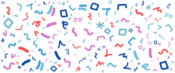 Colorful simple minimalist abstract fun line doodle banner with shapes. Vector illustration for banner, background, pattern, brochure, cover, template, decoration, ads, prints, branding design