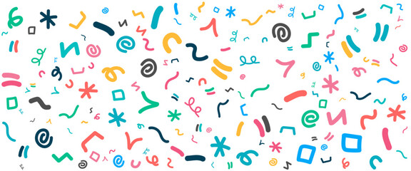 Colorful seamless pattern fun line creative doodle abstract style art banner with shapes. Vector illustration for banner, background, pattern, brochure, cover, template, decoration, branding design