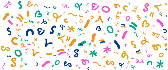 Colorful minimalist abstract fun line doodle banner with cute shapes. Vector illustration for banner, background, pattern, brochure, cover, template, decoration, ads, prints, branding design