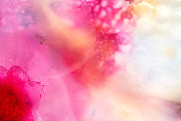 Abstract art with pink watercolour splashes and dots for creative background or wallpaper macro