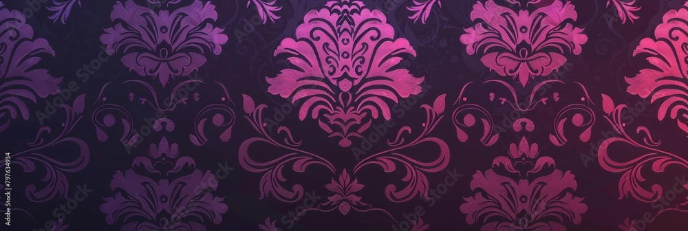 Canvas Prints This alluring wallpaper boasts vibrant fuchsia damask designs set upon a deep purple textured canvas.