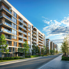 Fototapeta na wymiar EU Modern european complex of apartment buildings. And outdoor facilities. Mixed media. 