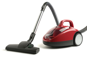 A compact canister vacuum cleaner with a HEPA filter and a telescopic wand for above-floor cleaning isolated on a solid white background.