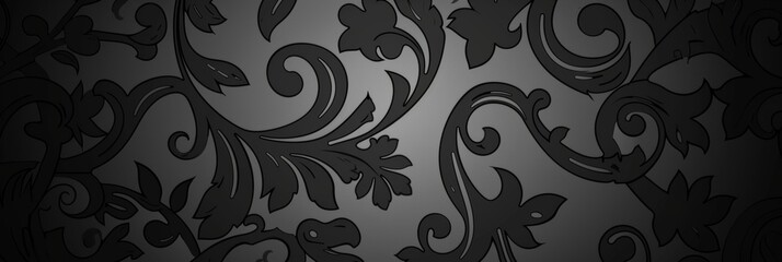 This wallpaper features a sleek monochrome baroque design for a touch of understated yet classic sophistication.