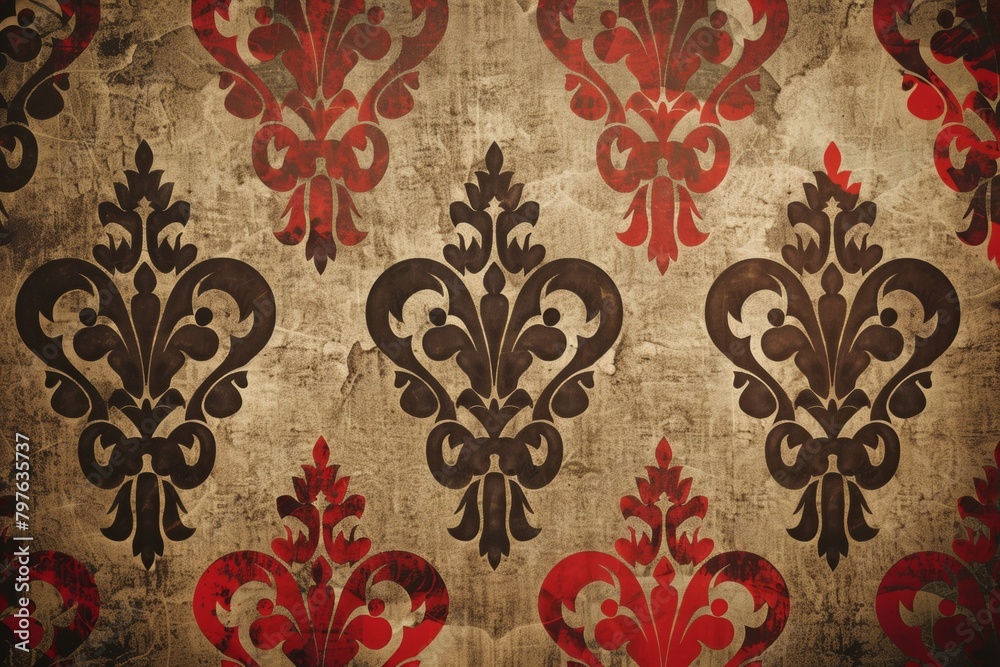 Sticker A striking red and beige damask pattern evokes a sense of baroque elegance, perfect for classic and rich decor themes.