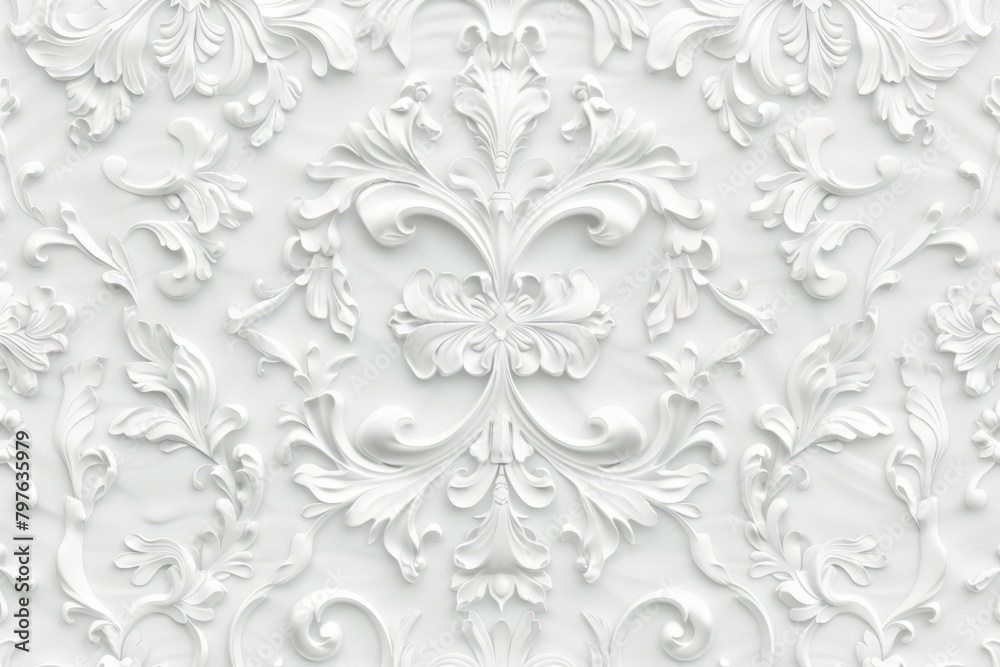 Sticker White baroque swirls create a classic and timeless wallpaper design, ideal for chic and bright interiors.