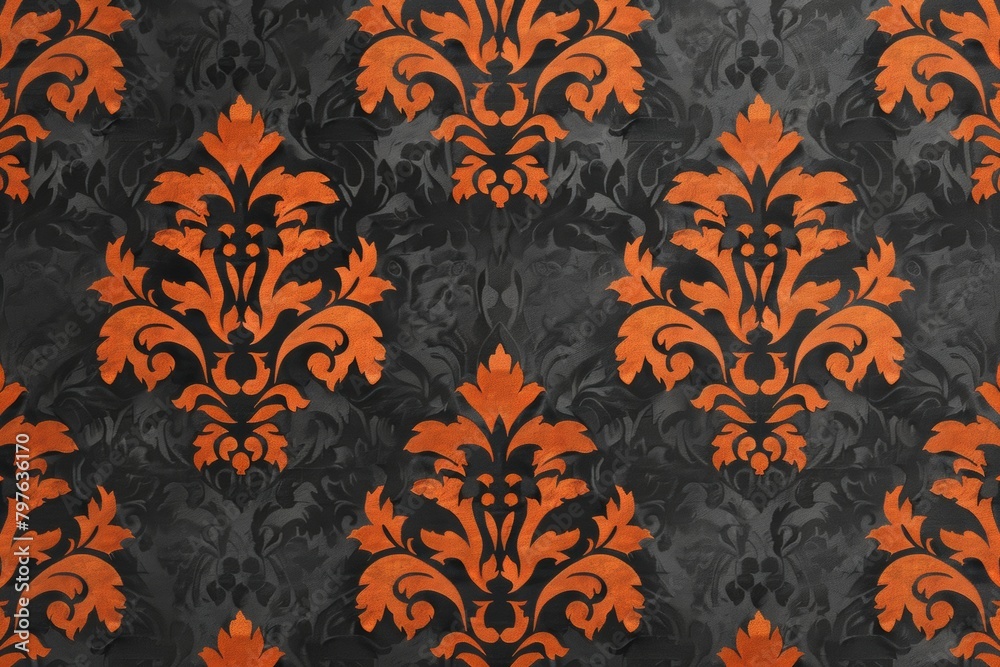 Sticker A rustic fusion of gold and black damask for a bold interior statement piece.