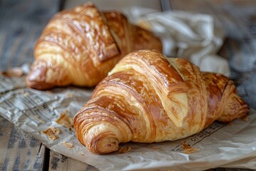 Golden Bakery Delights: Artistic Photograph of Croissants on Rustic Backdrop