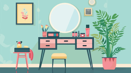 Flat dressing table with cosmetics. vector illustration