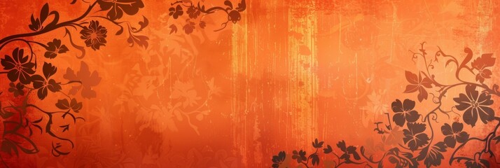 This fiery floral design on a warm sienna background adds a touch of autumnal drama to any room. Copy space