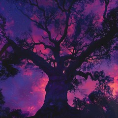 Majestic tree under purple sky