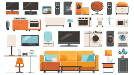 Flat modern home electronics appliances set icons 