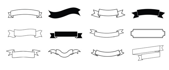 Set Of Ribbons, Set Of Banners, Isolated Ribbon Banner, Ribbon Icon, Ribbon Line Doodle

