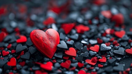 Valentine's day wallpapers hd. A red heart surrounded by black stones.