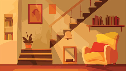 Flat place to relax under the stairs.vector illustration