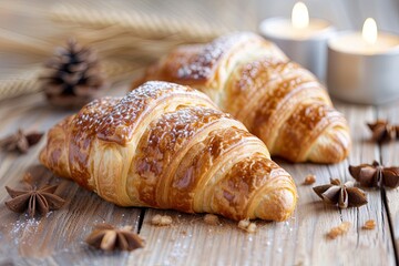 Fresh Gourmet Breakfast: Two Croissants on a Warm Background