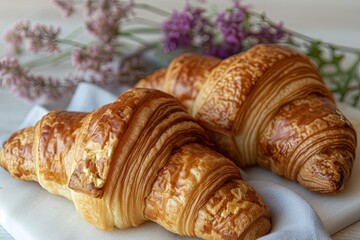 Golden-dough Delights: Two Croissants Blending Tradition with Rustic Charm