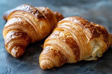 Morning Delights: Two Golden Crusted Croissants in Rustic Breakfast Composition