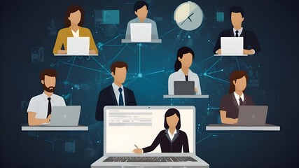 Digital Connection, Engaging in Online Learning and Remote Meetings via Video Conferencing. Business and finance concept.