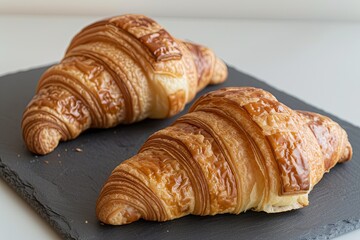 French Eatery Delight: Two Croissants on Slate, A Feast for the Eyes