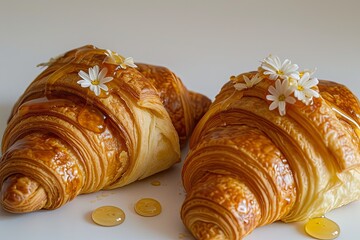 Fresh Croissants with Honey Drizzle - Delightful Bakery Breakfast Image