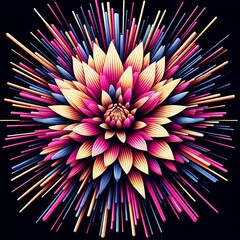 Close-up of Sacred Lotus Flower (Nelumbo nucifera) in colorful abstract WPAP art style. Vector illustration concept background with geometric lines and bright color mix - obrazy, fototapety, plakaty
