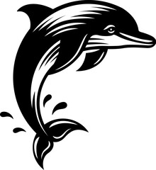 A dolphin jumping animal in a woodcut vintage icon mascot style