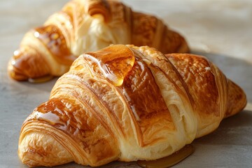 Honey-Drizzled Croissants: A Delicious Breakfast Composition