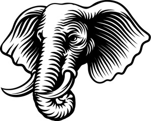 An elephant animal woodcut vintage style icon mascot illustration