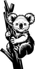 A koala bear Australian animal woodcut vintage style icon mascot illustration
