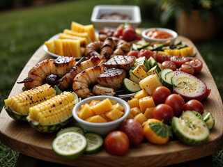 Sunny backyard BBQ parties in summer. Grilling and sharing delicious meals.
