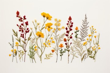 Wildflower in embroidery style plant herbs art.