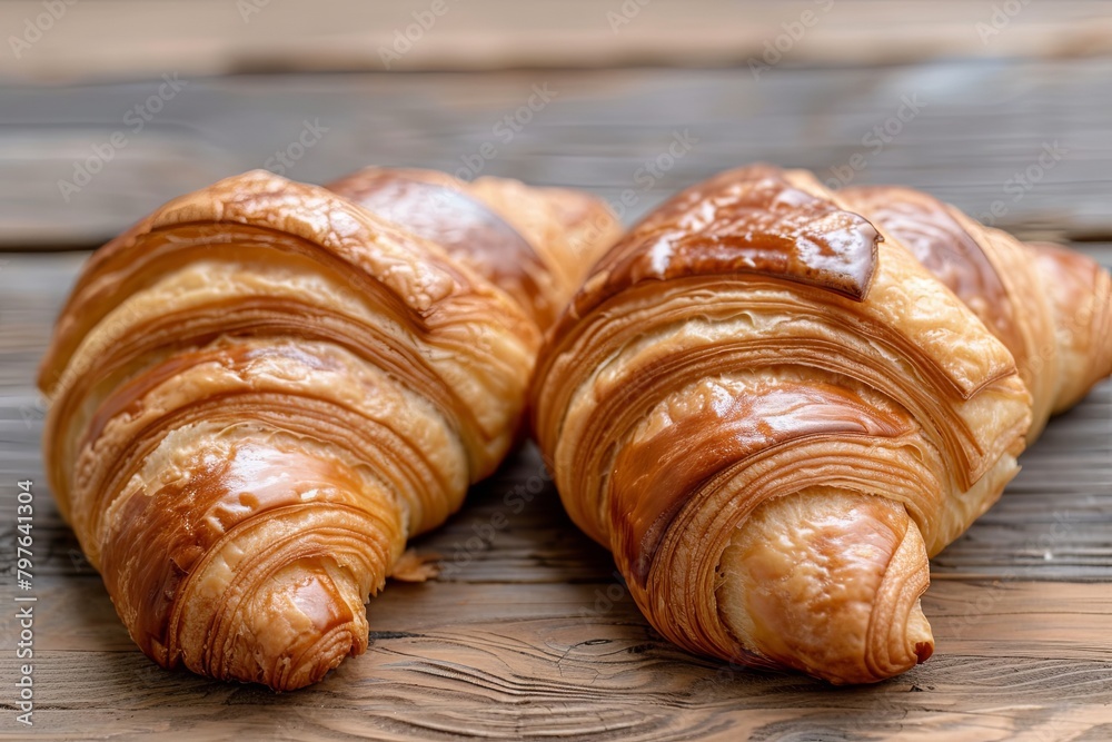 Wall mural Two Croissants Delight: Homemade French Eats Illuminate in Natural Light