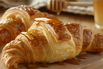 Honey-Drizzled Croissants on a Warm French Pastry Background