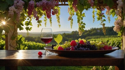 still life with wine and grapes