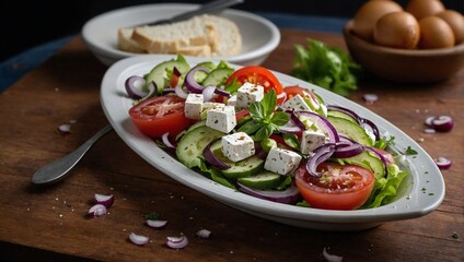 Greek Salad Platter with Freshly Sliced Red Onions