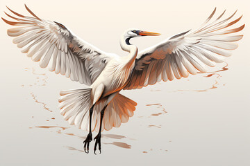 Fototapeta premium Illustration of a great white heron in flight with wings spread