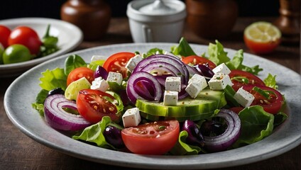 Greek Salad Platter with Freshly Sliced Red Onions