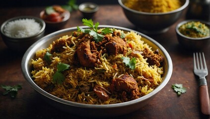 Full plater biryani in restaurant fast food on white