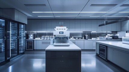 Subtle lighting over a precise temperature control unit in a laboratory setting, with neutral grays underscoring its hightech and accurate functionality