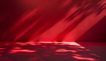 Red abstract background, empty space for product display, with light and shadow