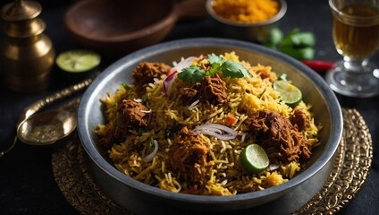 Full plater biryani in restaurant fast food on white