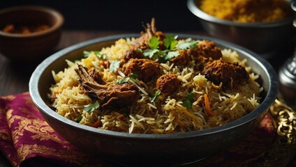 Full plater biryani in restaurant fast food on white