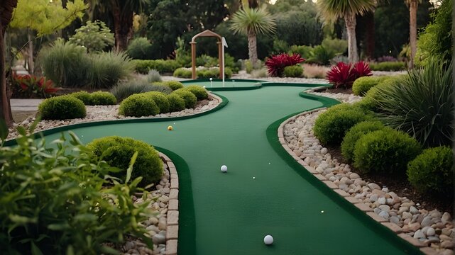 Beautiful Miniature Golf Course Scenery with Thick Greenery