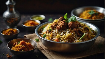 Full plater biryani in restaurant fast food on white