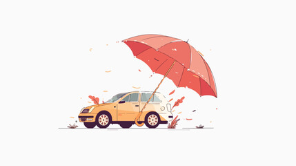 Vector illustration car insurance umbrella covering 
